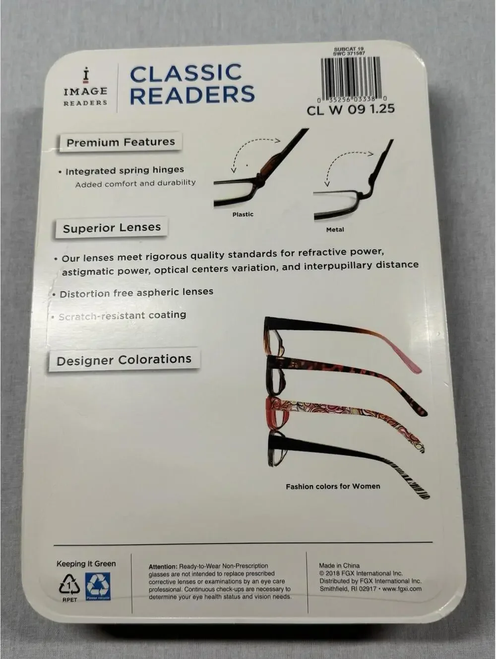 Image Readers Classic Readers Women +1.25 Package‎ of 4 Eyeglasess Spring Hinges
